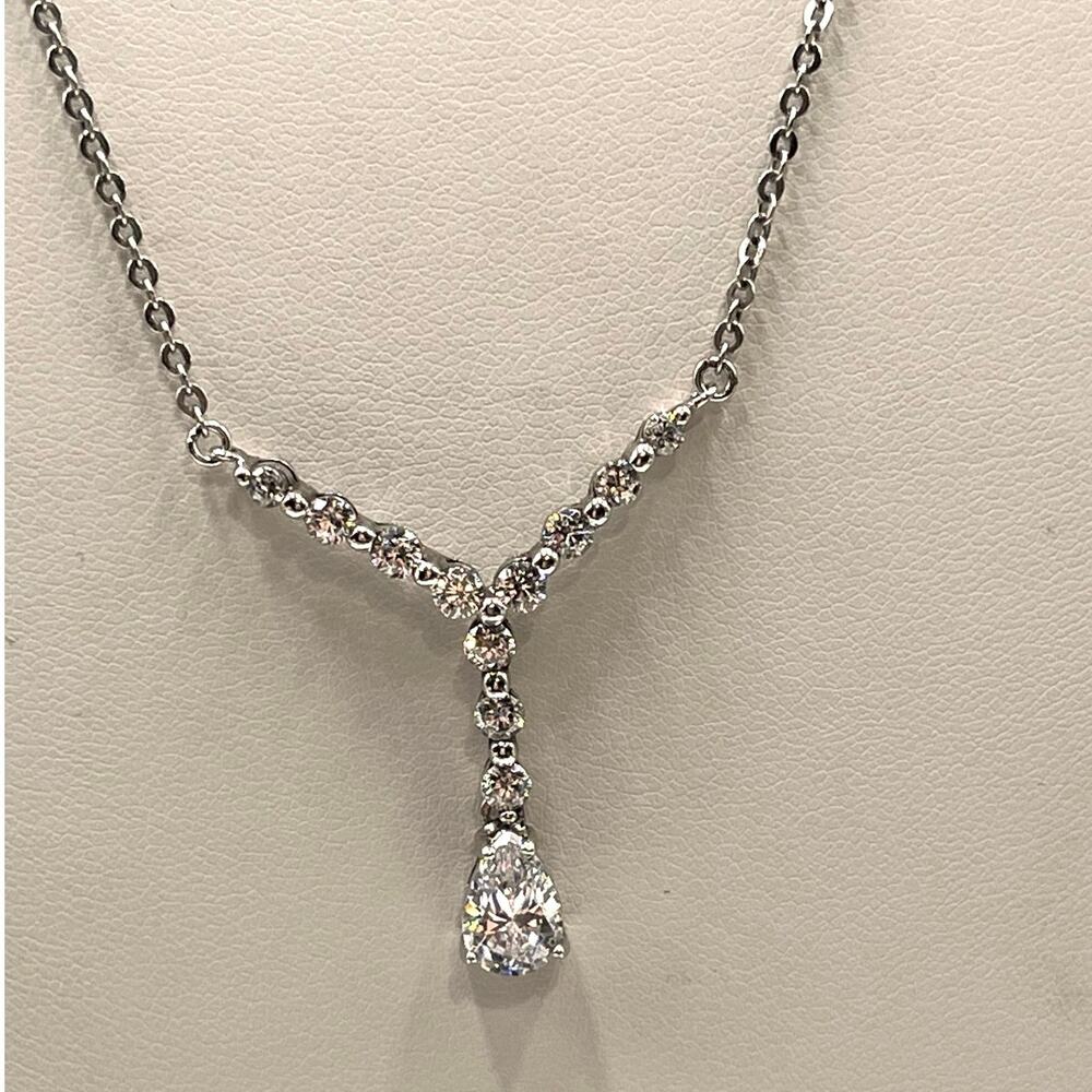 Stauer Designer Signed Sterling Silver Teardeop CZ Tennis‎ Lariat Fancy Necklace